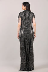 Black Heavy Hand-Embroidered Couture Evening Gown