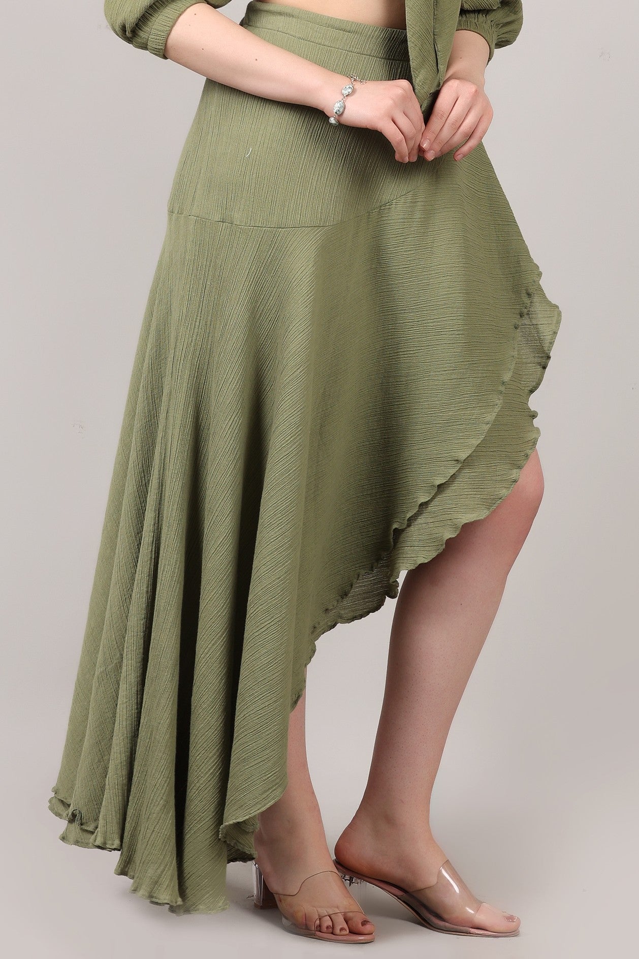 Organic Cotton Asymmetrical Draped Ruffle Skirt