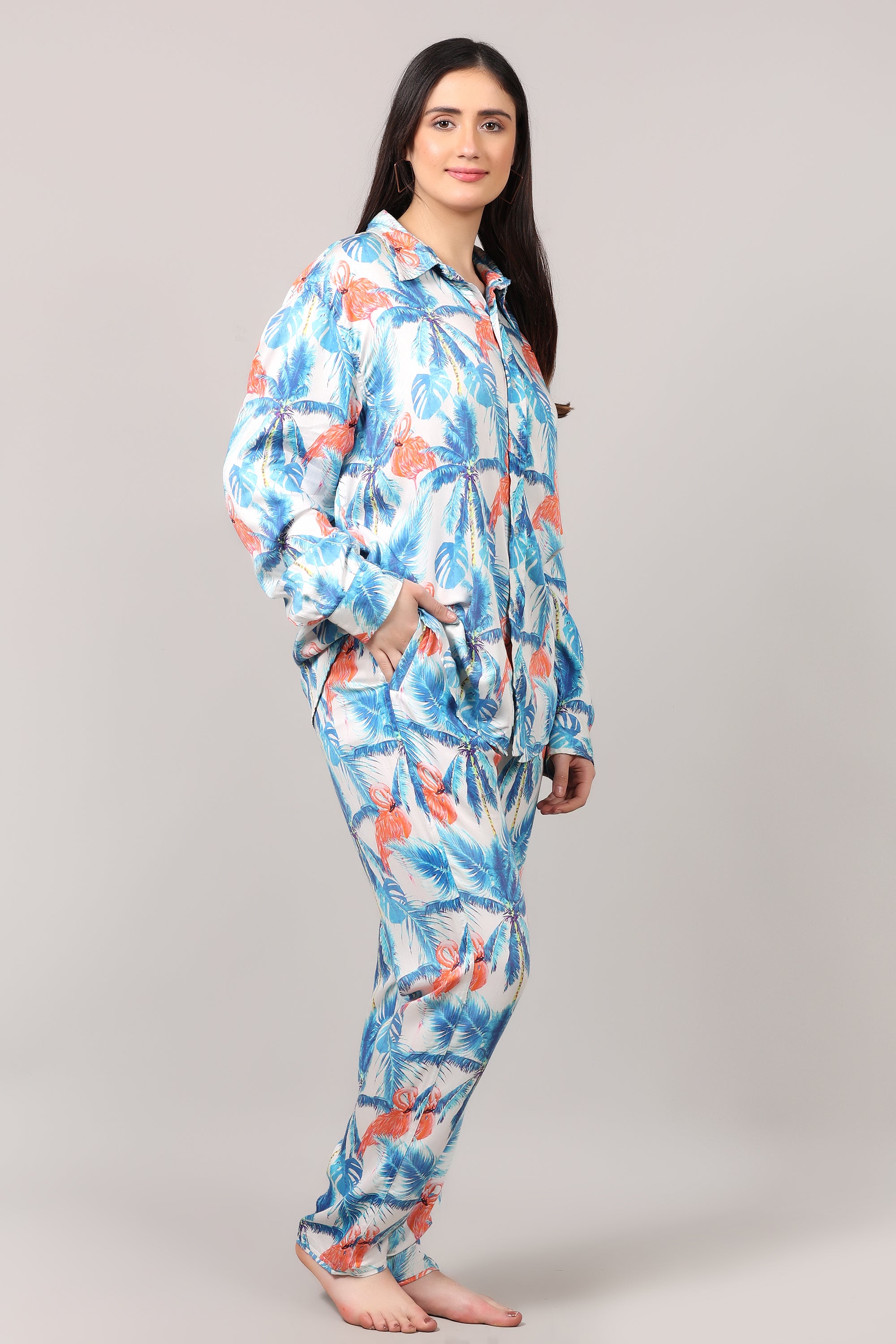 Tropical Printed Modal Satin Co-Ord Set
