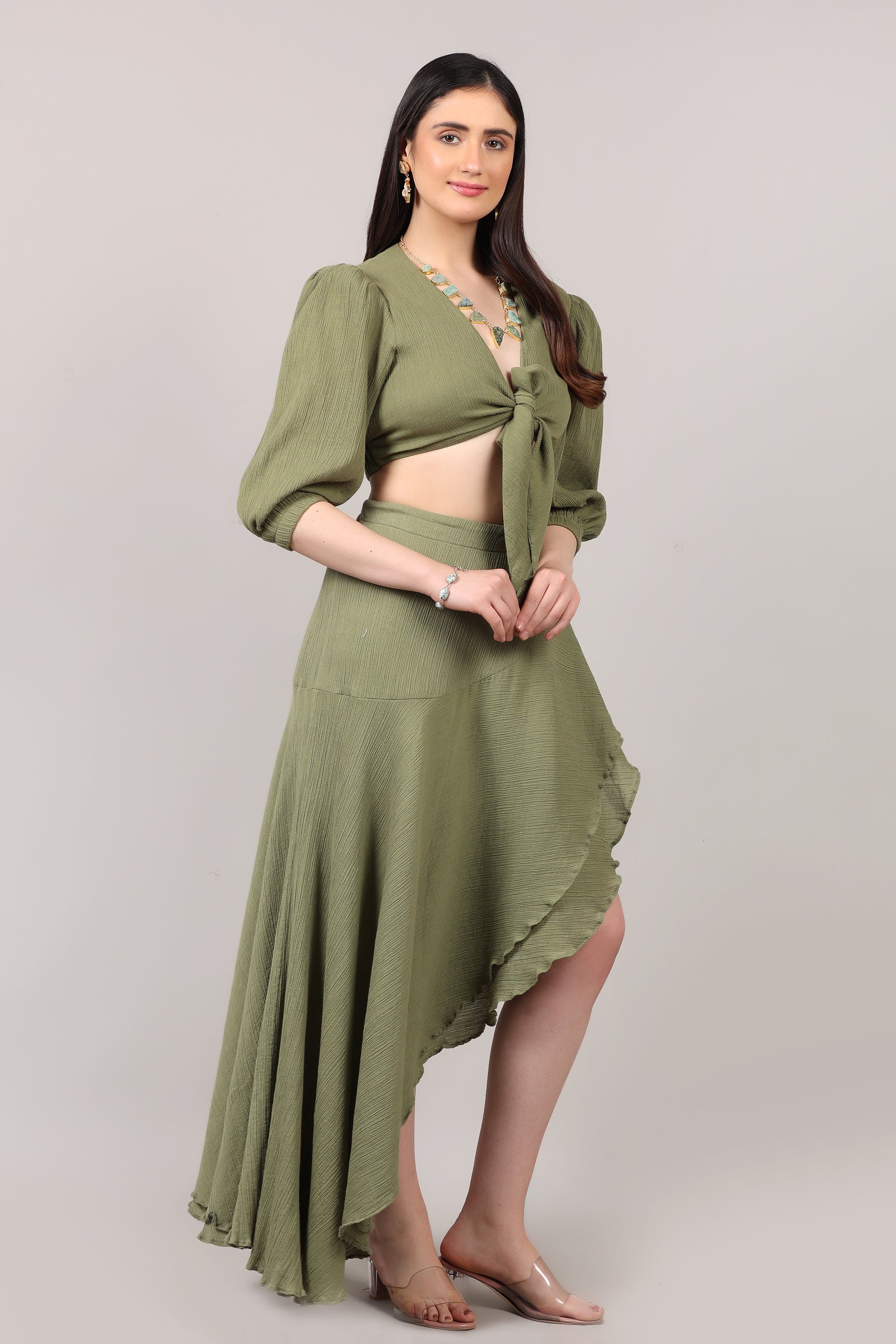 Organic Cotton Knot-Front Top & Asymmetrical Skirt Co-Ord Set