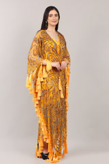 Mustard Hand-Embellished Couture Kaftan with Tassel Detailing