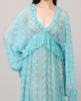 Aqua Breeze Printed Viscose Chiffon Maxi Dress