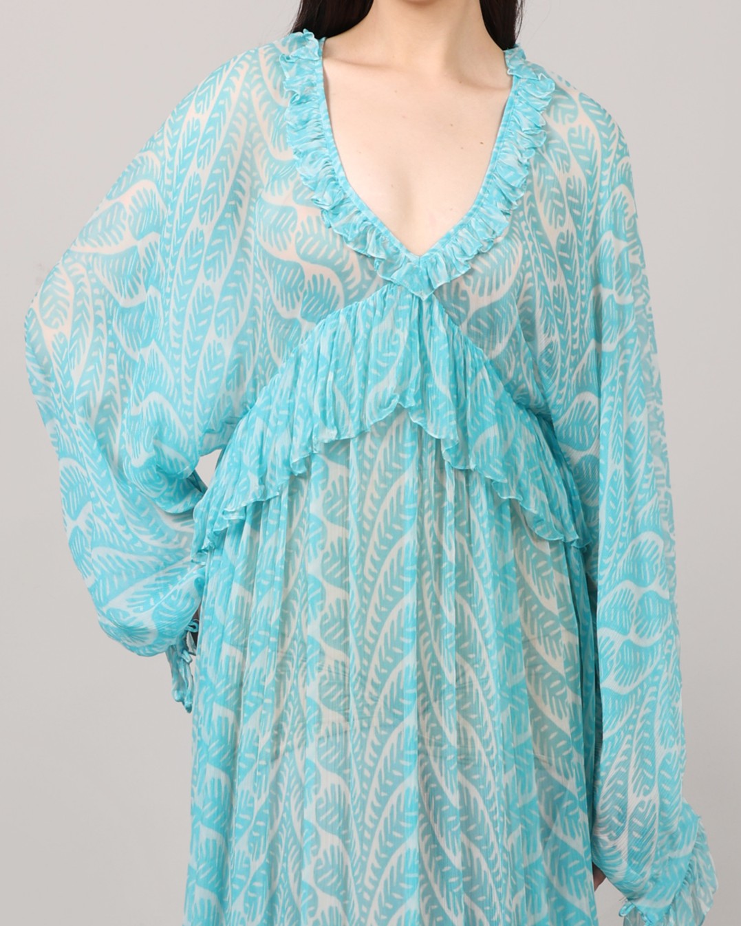 Aqua Breeze Printed Viscose Chiffon Maxi Dress
