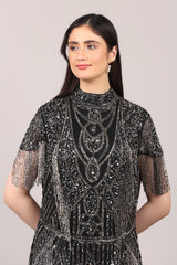 Black Heavy Hand-Embroidered Couture Evening Gown