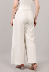 Elegant Wrap Style Slub Cotton Pant with Statement Buckle