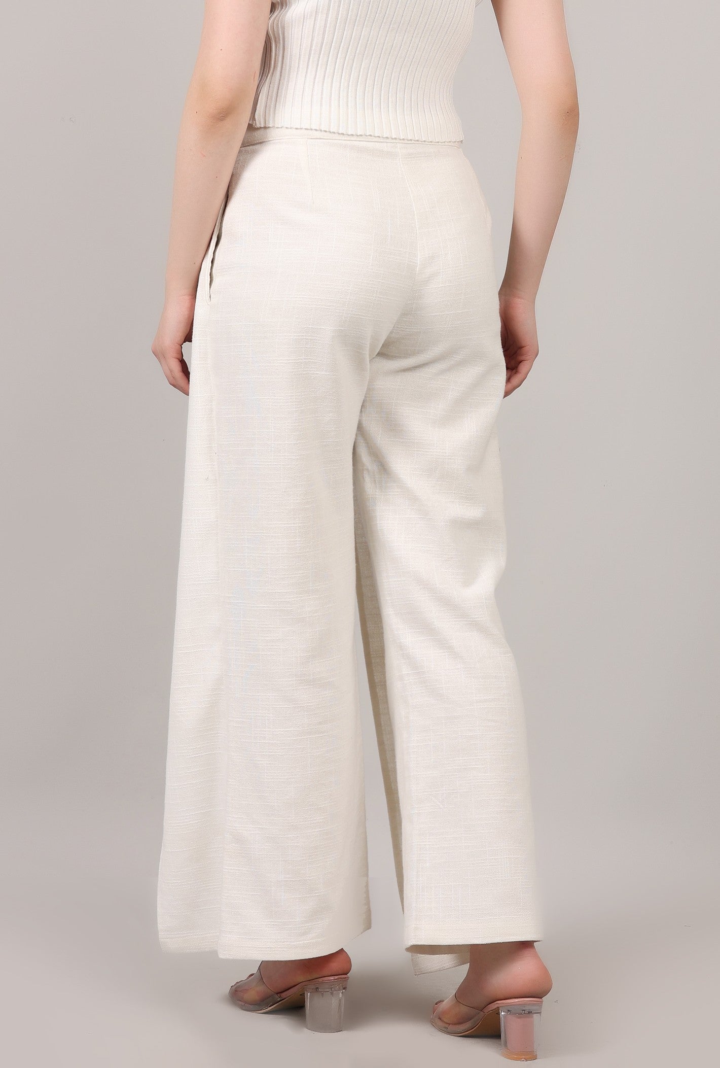 Elegant Wrap Style Slub Cotton Pant with Statement Buckle