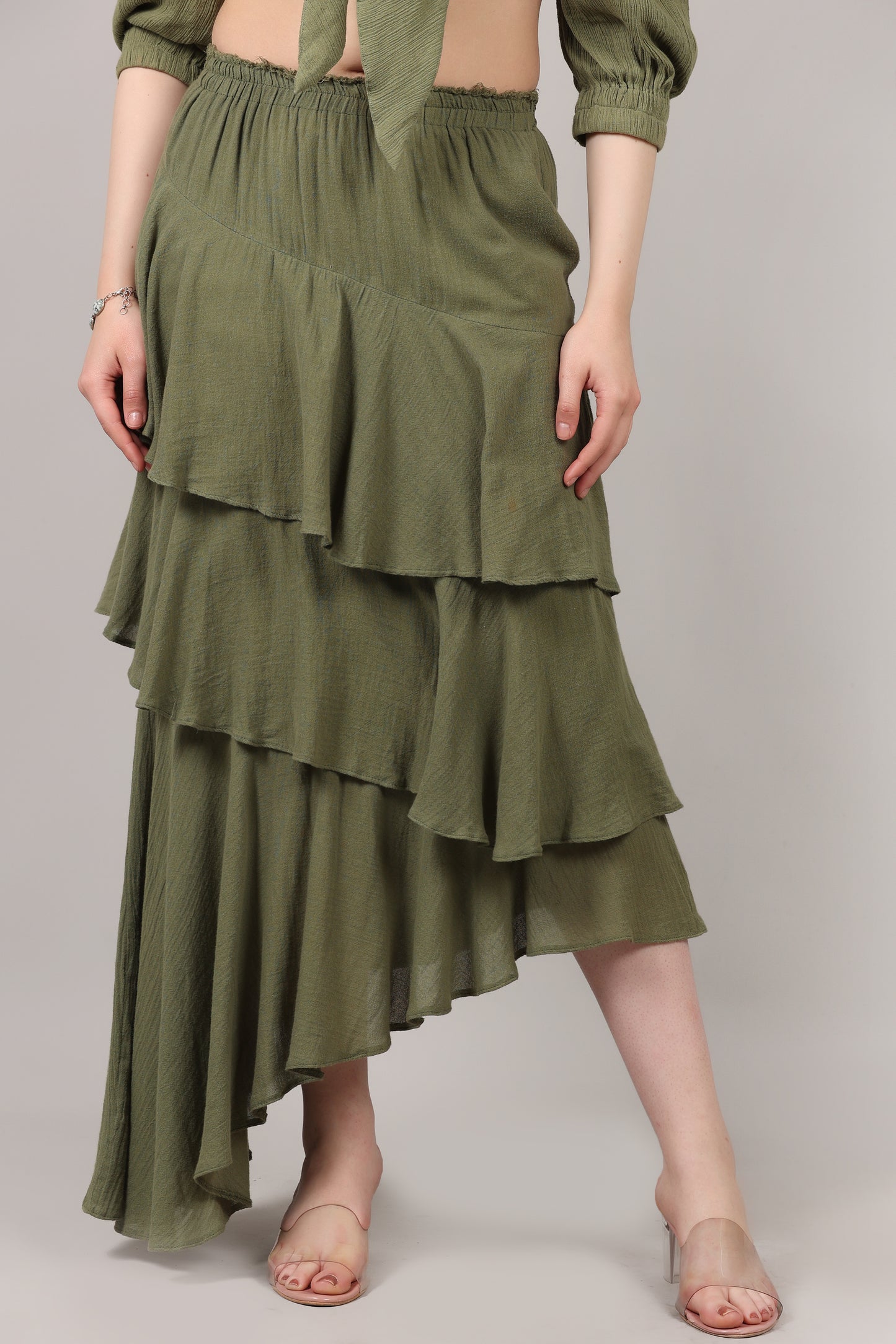 Organic Cotton Asymmetrical Layered Ruffle Skirt