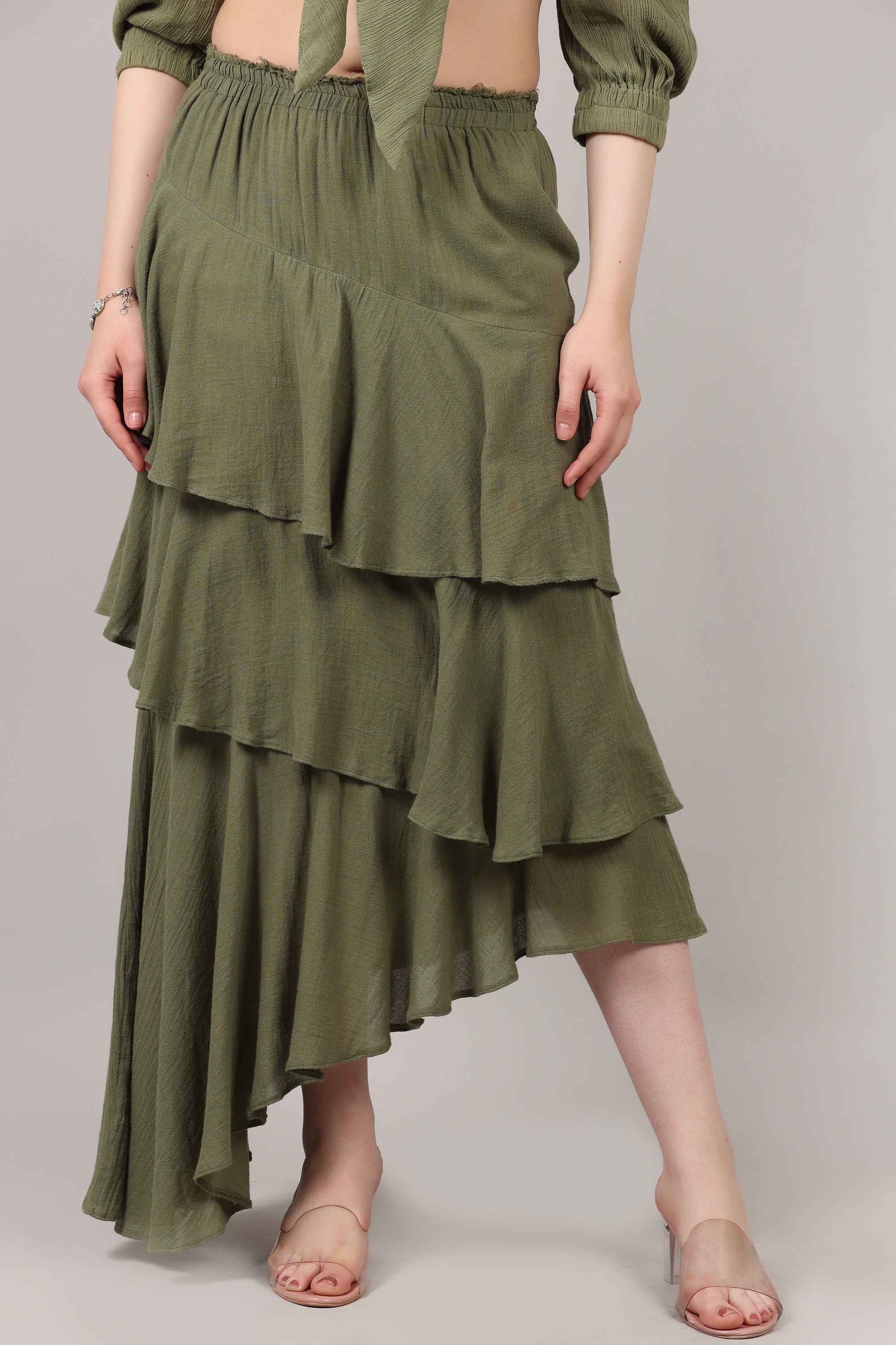 Organic Cotton Asymmetrical Layered Ruffle Skirt