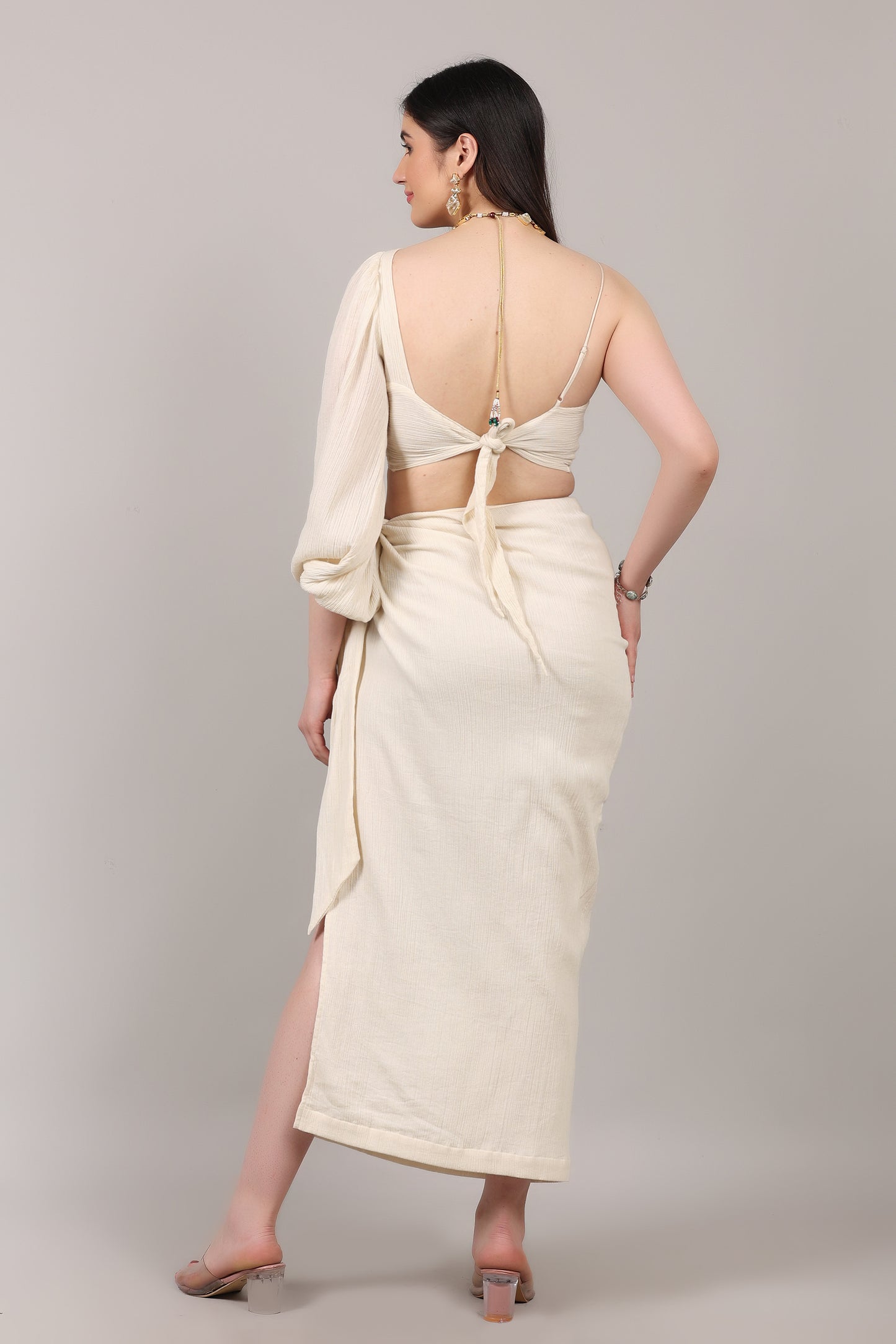 Organic Cotton One-Shoulder Knot Top & Side-Tie Skirt Co-Ord Set