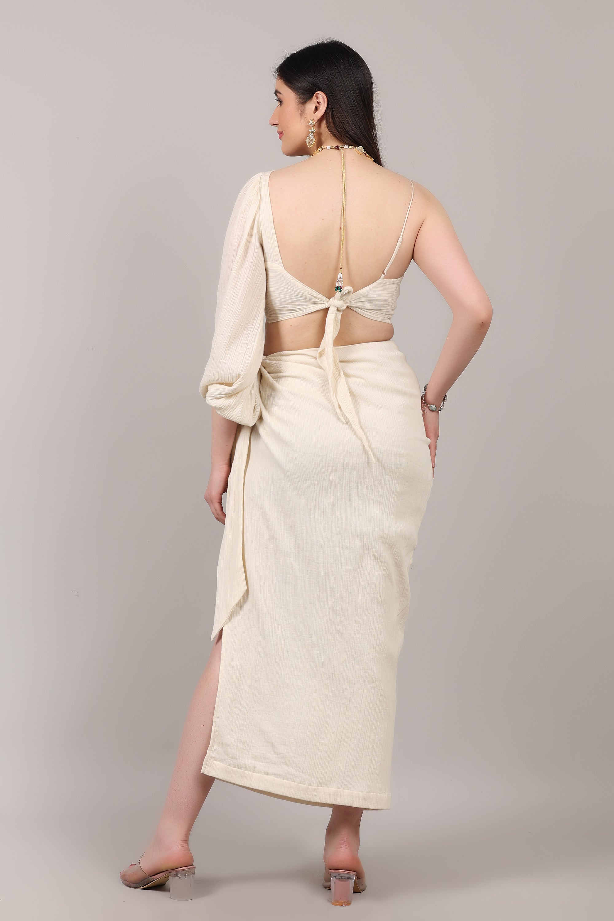 Organic Cotton One-Shoulder Knot Top & Side-Tie Skirt Co-Ord Set