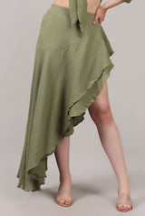 Organic Cotton Asymmetrical Draped Ruffle Skirt
