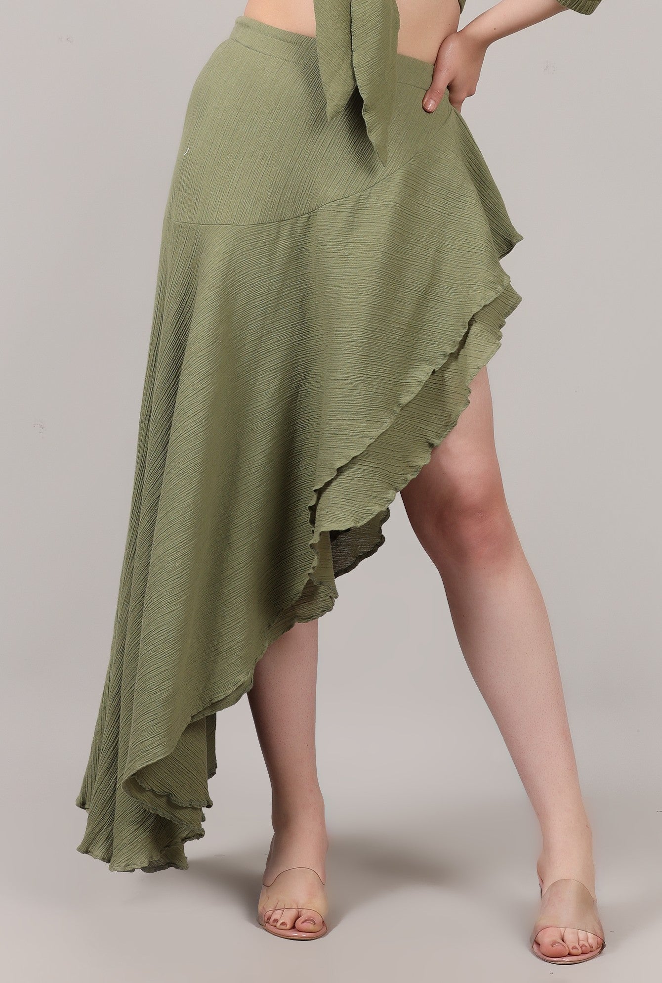 Organic Cotton Asymmetrical Draped Ruffle Skirt