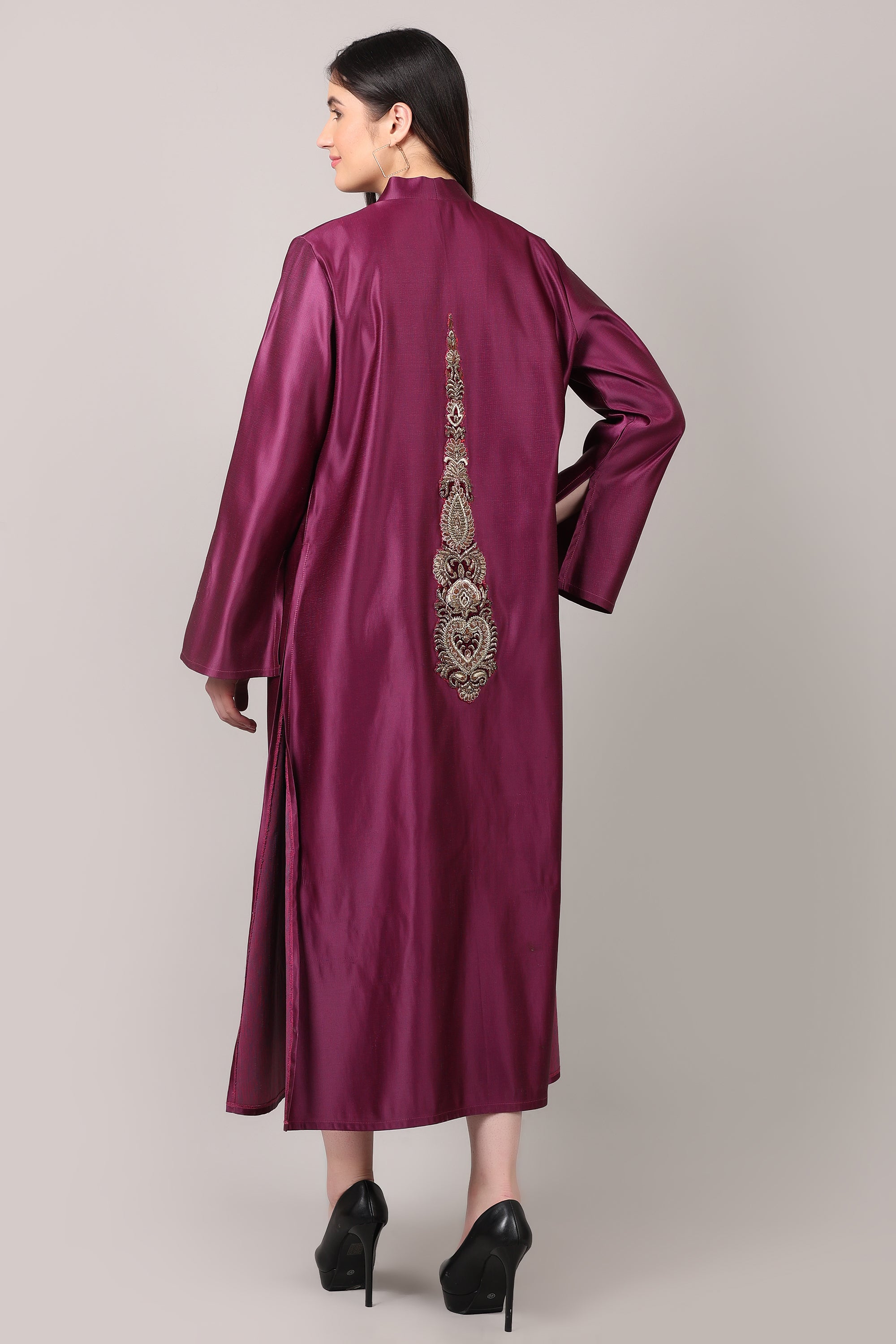 Royal Wine Embroidered Long Shrug