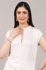 White Tencel Co-Ord Set with Handcrafted Zardosi Embellished Hem