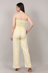 Cotton Linen Korean Tie-Up Top & Pearl Embellished Pants Co-Ord Set