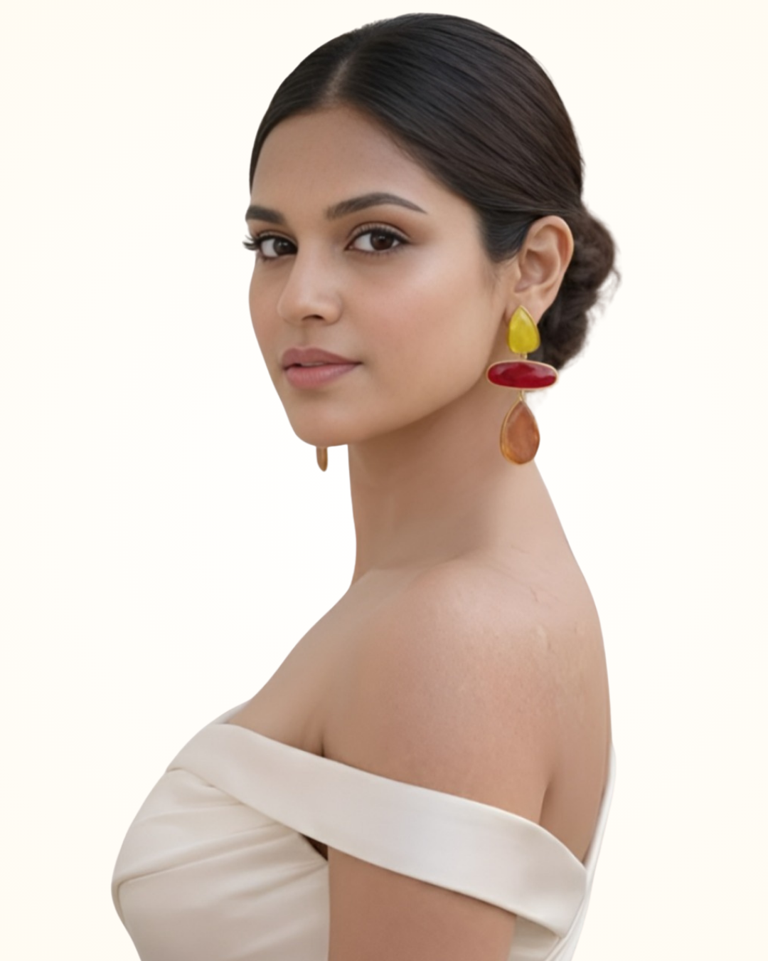 Gold Finish Multicolor Drop Earrings with Stone Detailing | Elegant Designer Earrings for Women