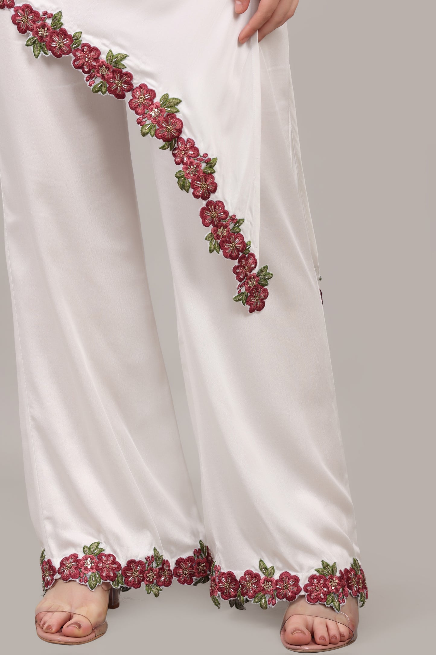 White Tencel Co-Ord Set with Handcrafted Zardosi Embellished Hem