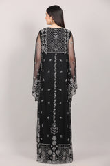 Black Hand-Embroidered Net Couture Kaftan with Bell Sleeves