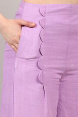 Lavender Cotton Linen Scallop Design Co-Ord Set with Backless Halter Top