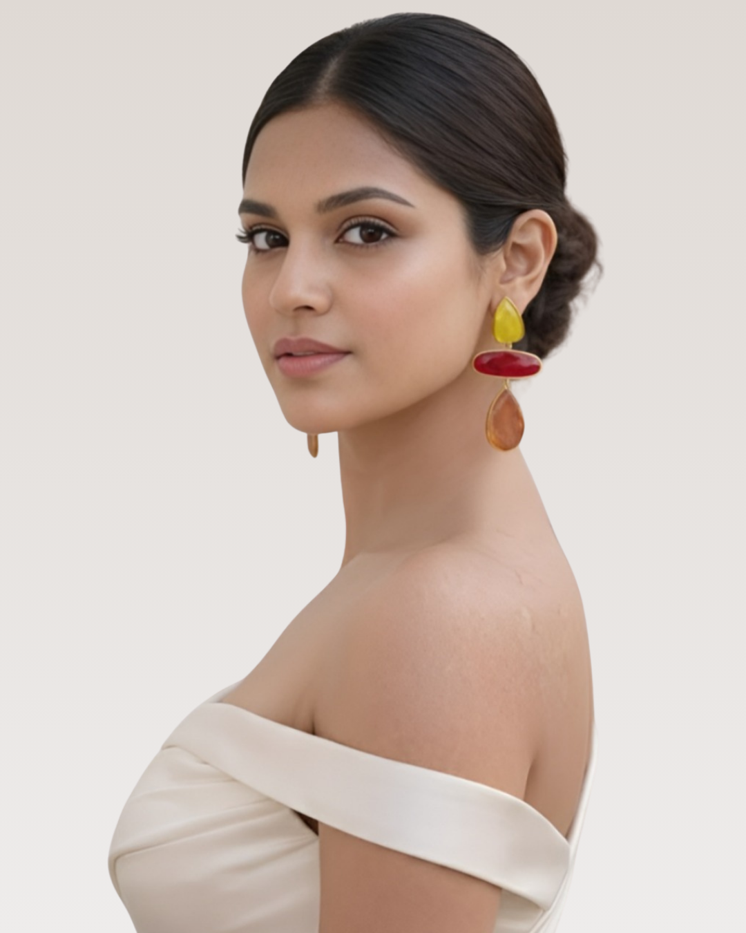 Gold Finish Multicolor Drop Earrings with Stone Detailing | Elegant Designer Earrings for Women