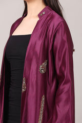 Royal Wine Embroidered Long Shrug