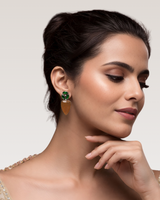 Emerald Green & Gold Drop Earrings with Ivory Accent | Elegant Festive Statement Earrings