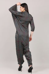 Black Printed Modal Satin Asymmetrical Co-Ord Set