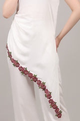 White Tencel Co-Ord Set with Handcrafted Zardosi Embellished Hem