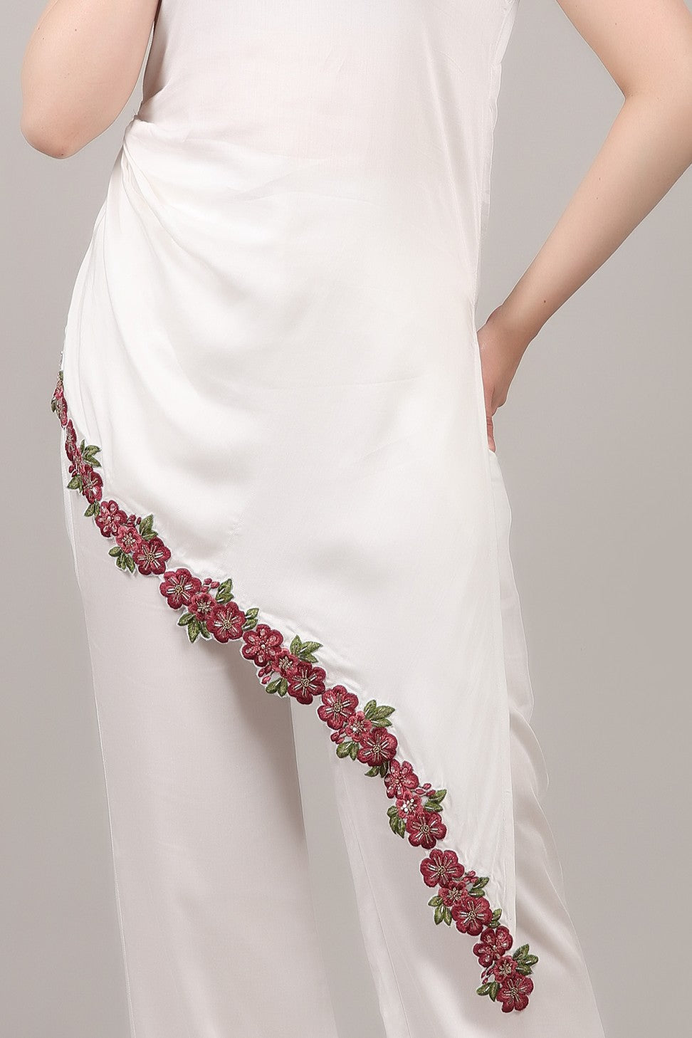 White Tencel Co-Ord Set with Handcrafted Zardosi Embellished Hem