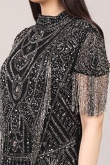 Black Heavy Hand-Embroidered Couture Evening Gown