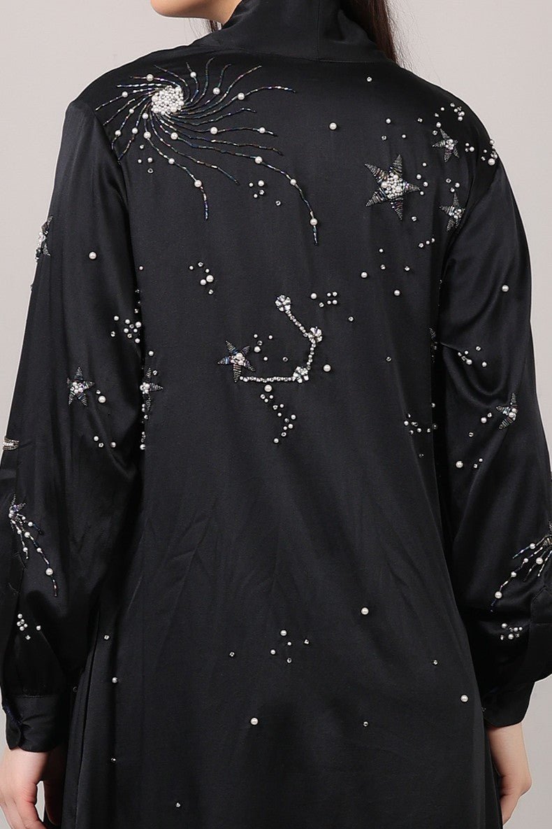 Midnight Galaxy Handcrafted Pure Silk Wrap Dress