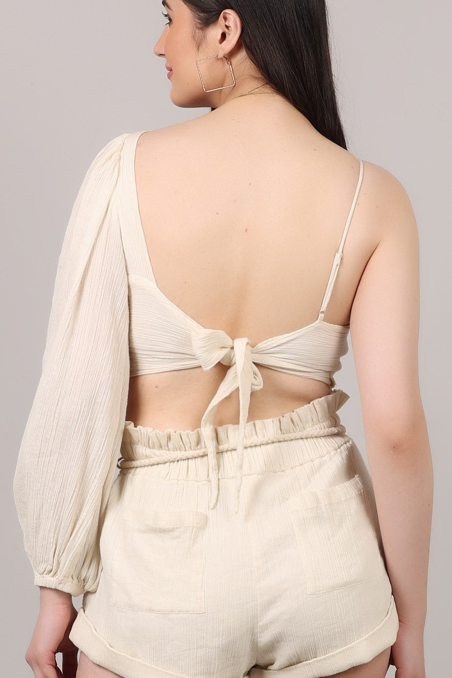 Organic Cotton Asymmetrical One-Sleeve Twist Crop Top