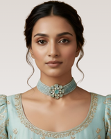 Eydis Pastel Blue Beaded Floral Choker Necklace