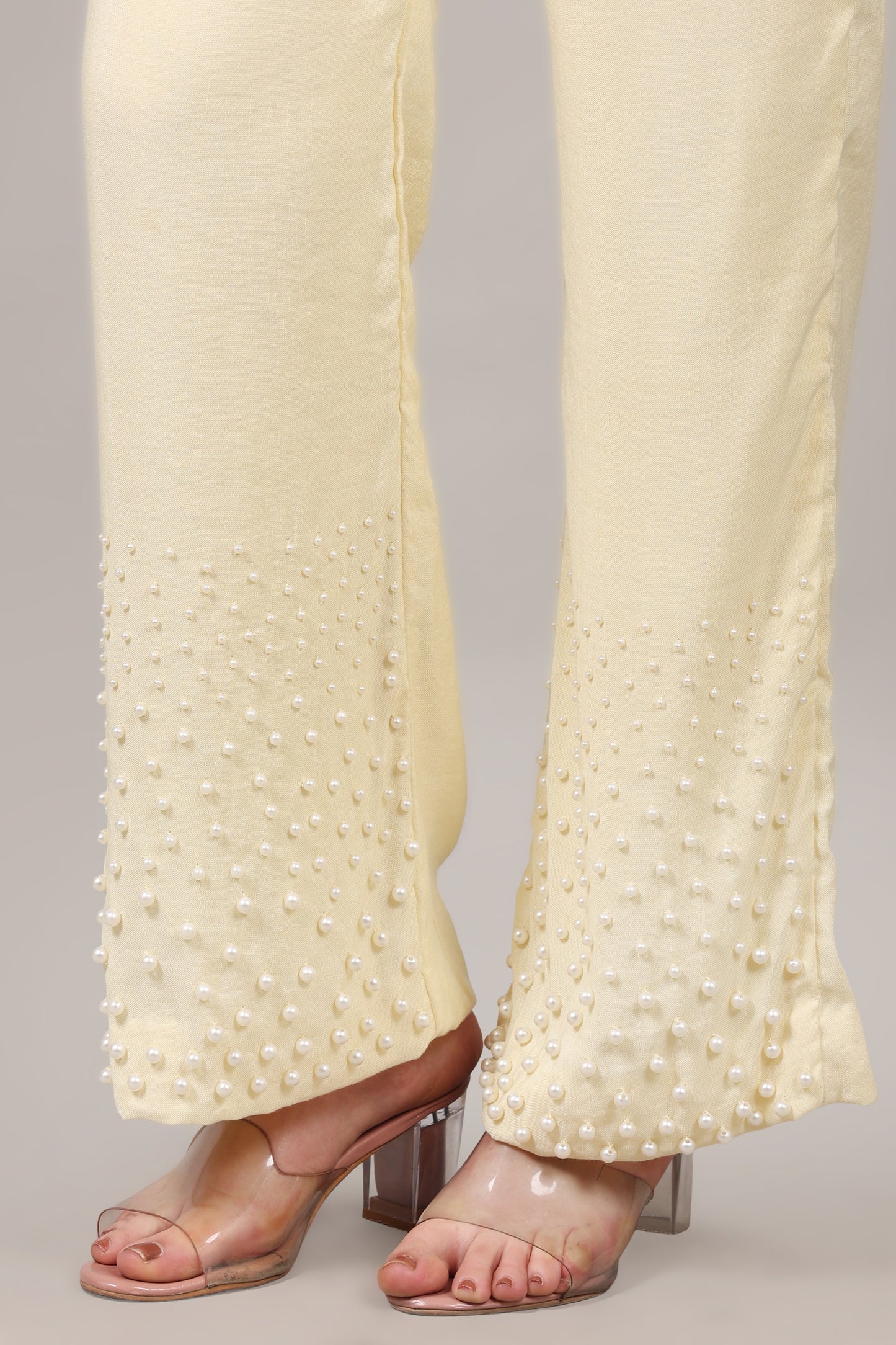 Cotton Linen Korean Tie-Up Top & Pearl Embellished Pants Co-Ord Set