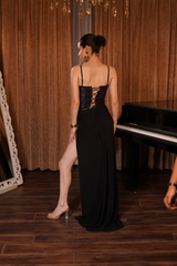 Black Lace Corset High Slit
