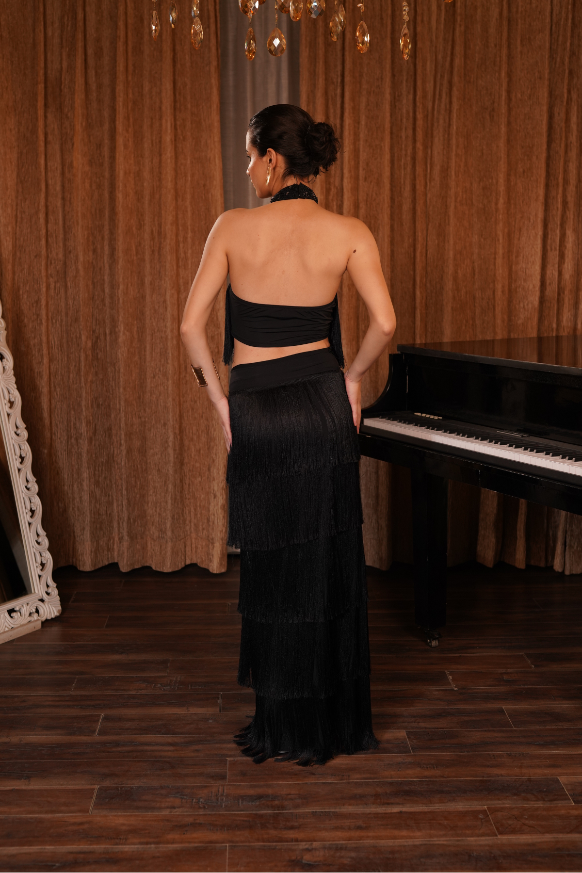 Fringes Halter Top with Skirt