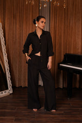 Metallic Button Down Shirt Trouser Set