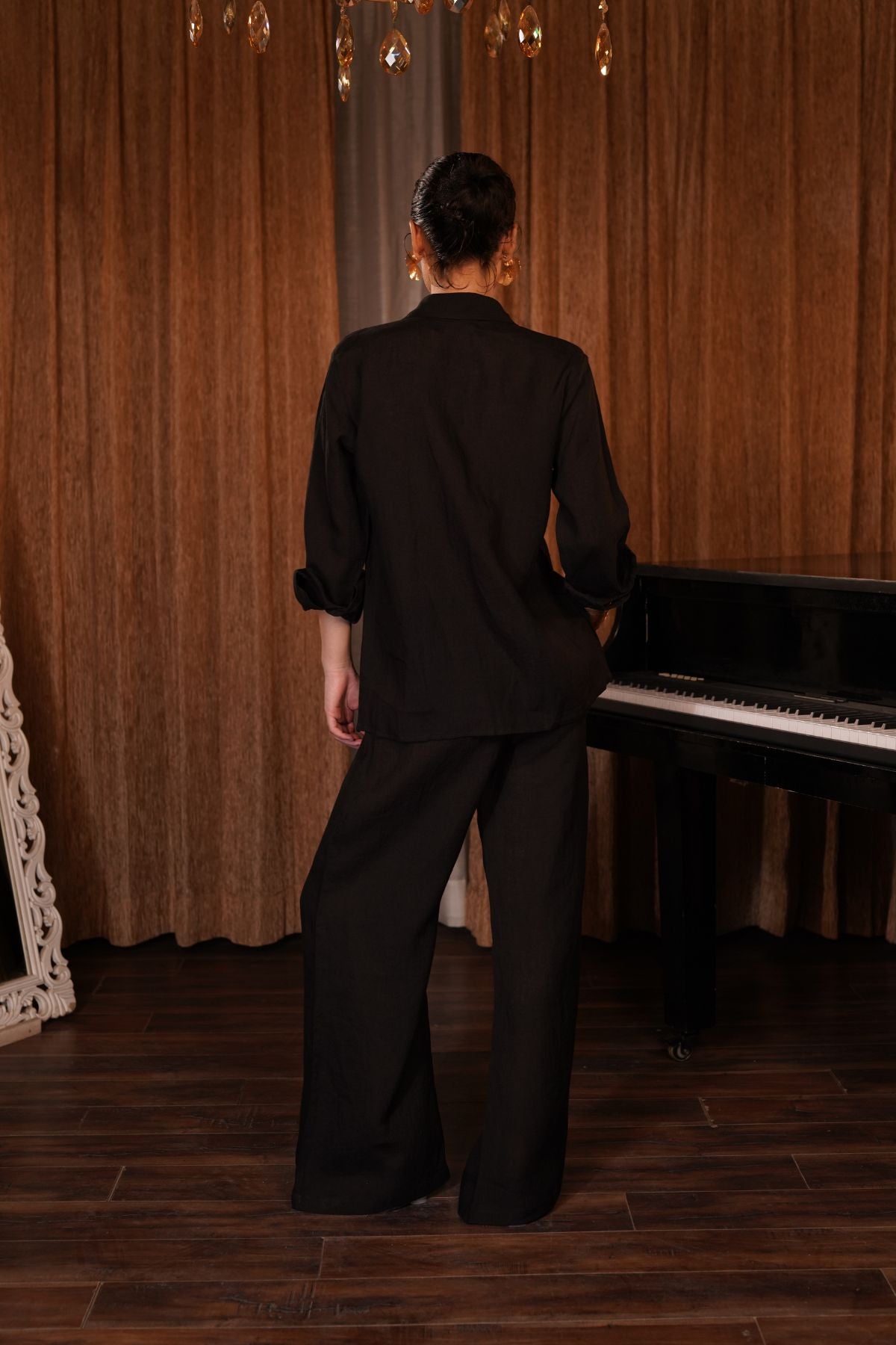 Metallic Button Down Shirt Trouser Set