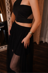 One Shoulder Sheer Skirt Set