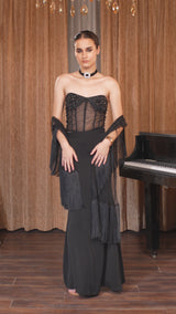 Strapless Black Corest Skirt with Scarf