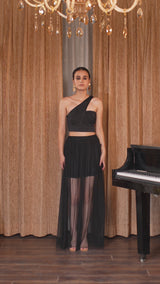 One Shoulder Sheer Skirt Set