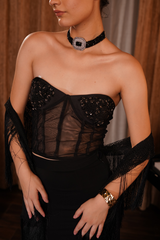 Strapless Black Corest Skirt with Scarf
