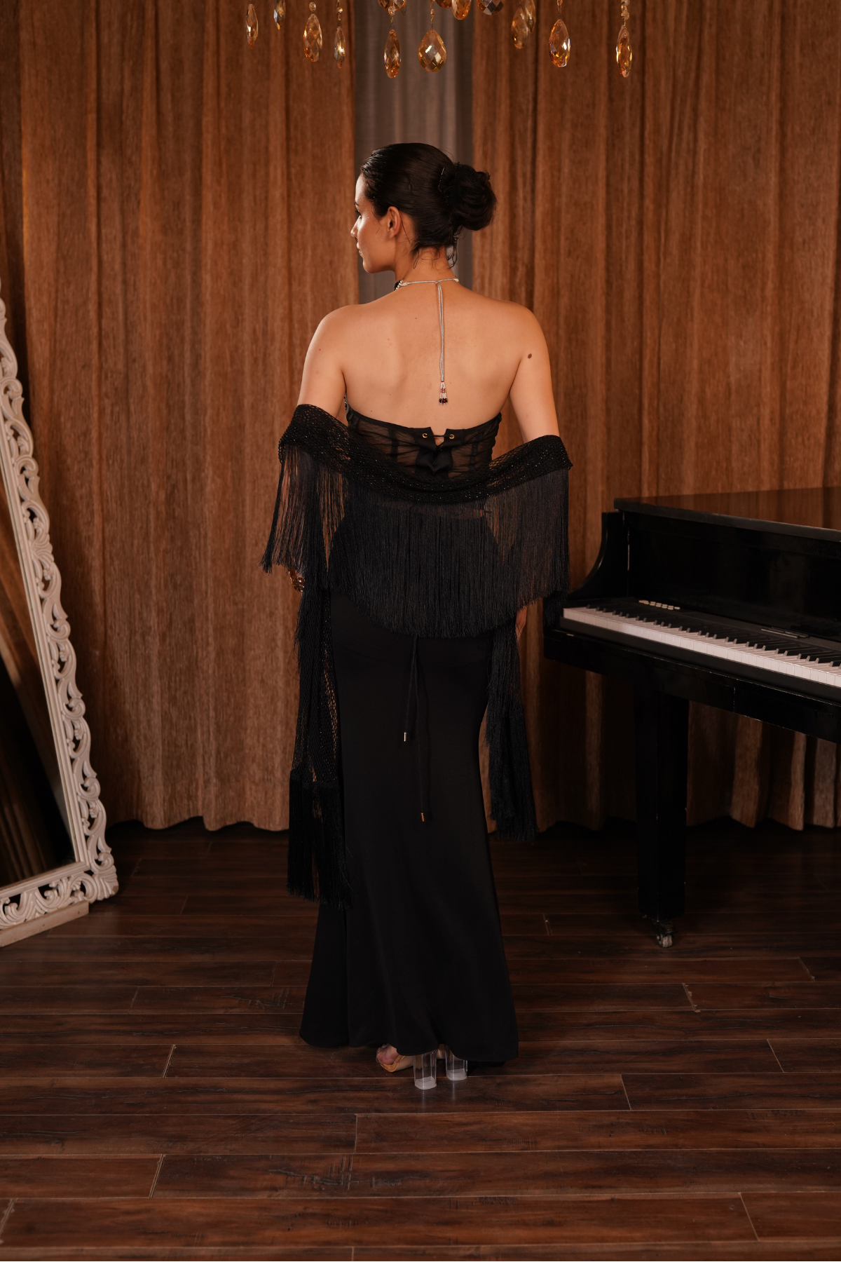 Strapless Black Corest Skirt with Scarf